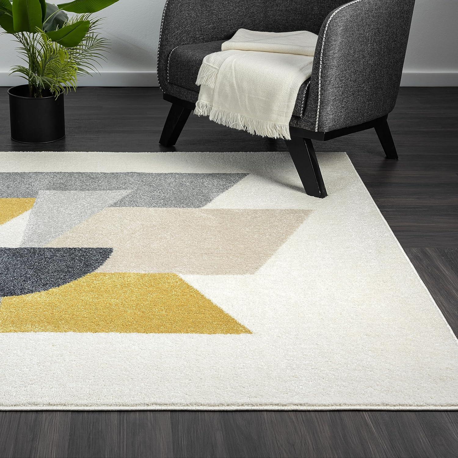 Abani Deco Collection Area Rug Mid Century Modern Bedroom Living Room Decor Floor Rug 6 x 9 Cream Grey