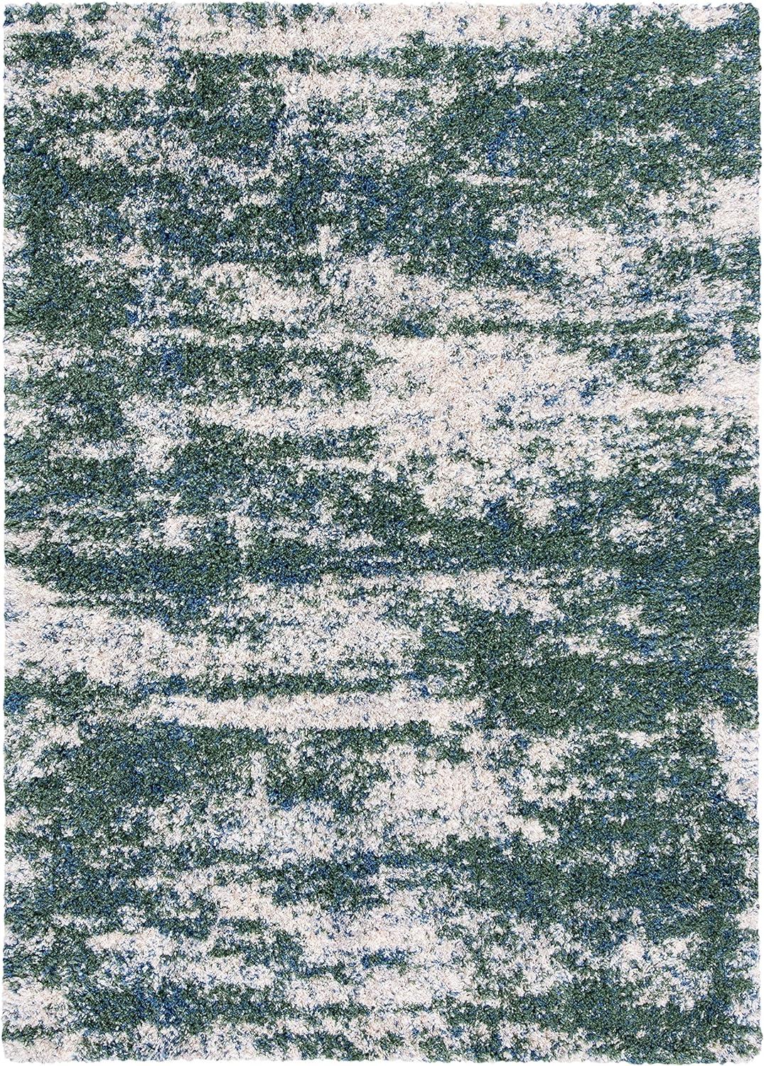 SAFAVIEH Berber Harold Abstract Plush Shag Area Rug, 8' x 10', Green/Beige