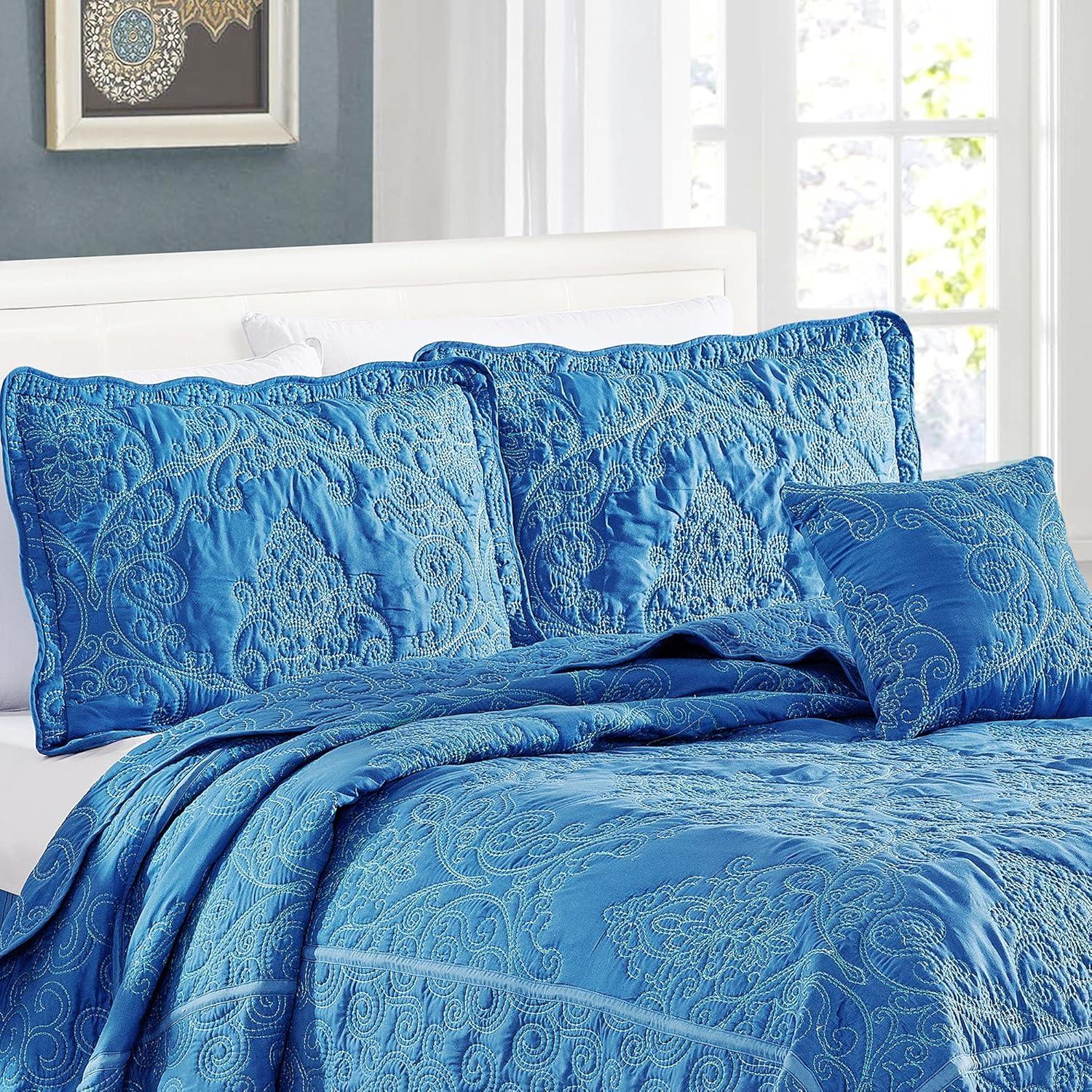 Home Soft Things 4 Piece Damask Embroidery Bedspread Set
