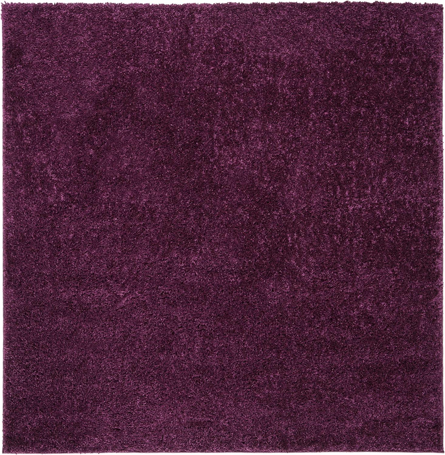 SAFAVIEH August Carlene Solid Plush Shag Area Rug, Purple, 5'3" x 5'3" Square