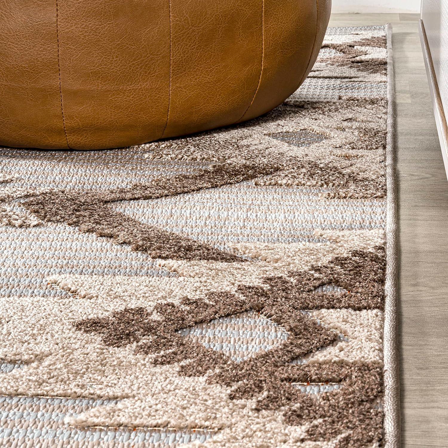 4'x6' Sumak High-Low Pile Neutral Diamond Kilim, Brown/Ivory - JONATHAN Y