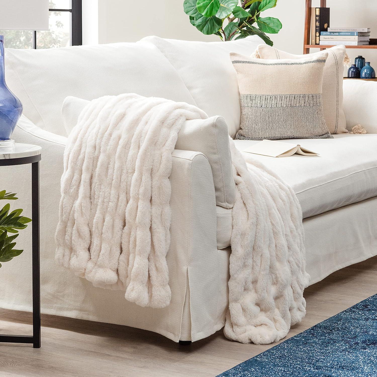 Queen Size White Faux Fur Reversible Blanket