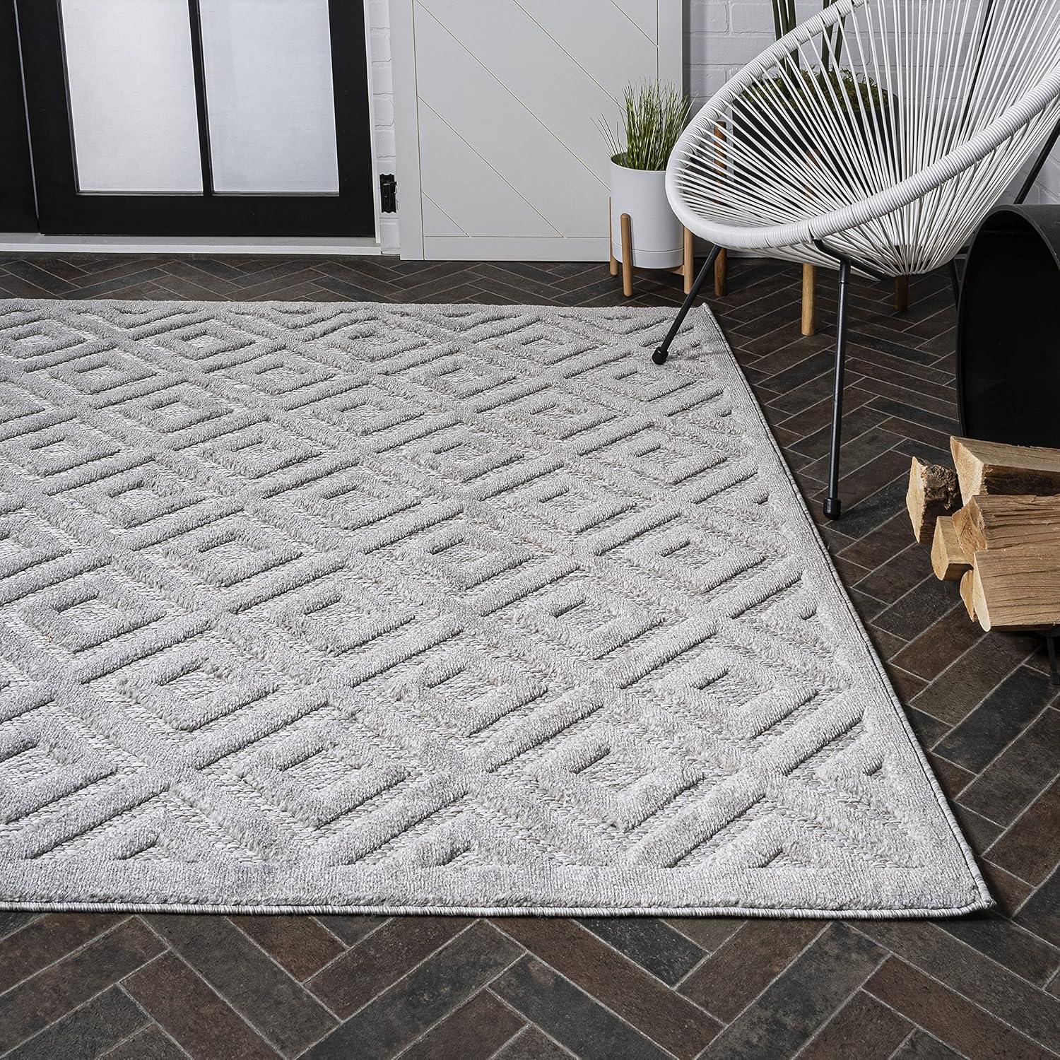 Portmany Neutral Diamond Trellis Indoor/Outdoor Area Rug - JONATHAN Y