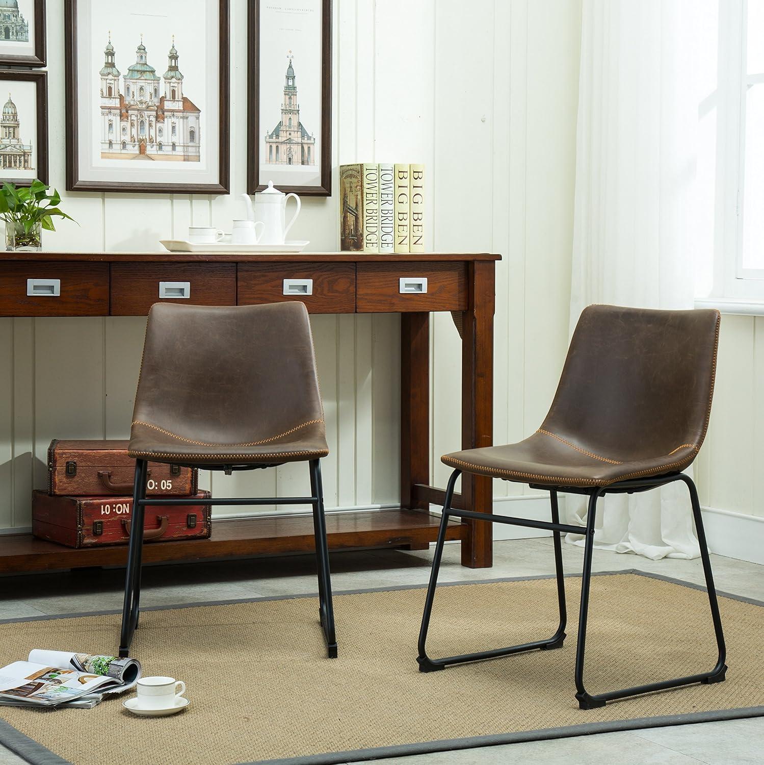 Carbon Loft  Inyo Faux Leather Armless Dining Chairs (Set of 2) Brown Leather