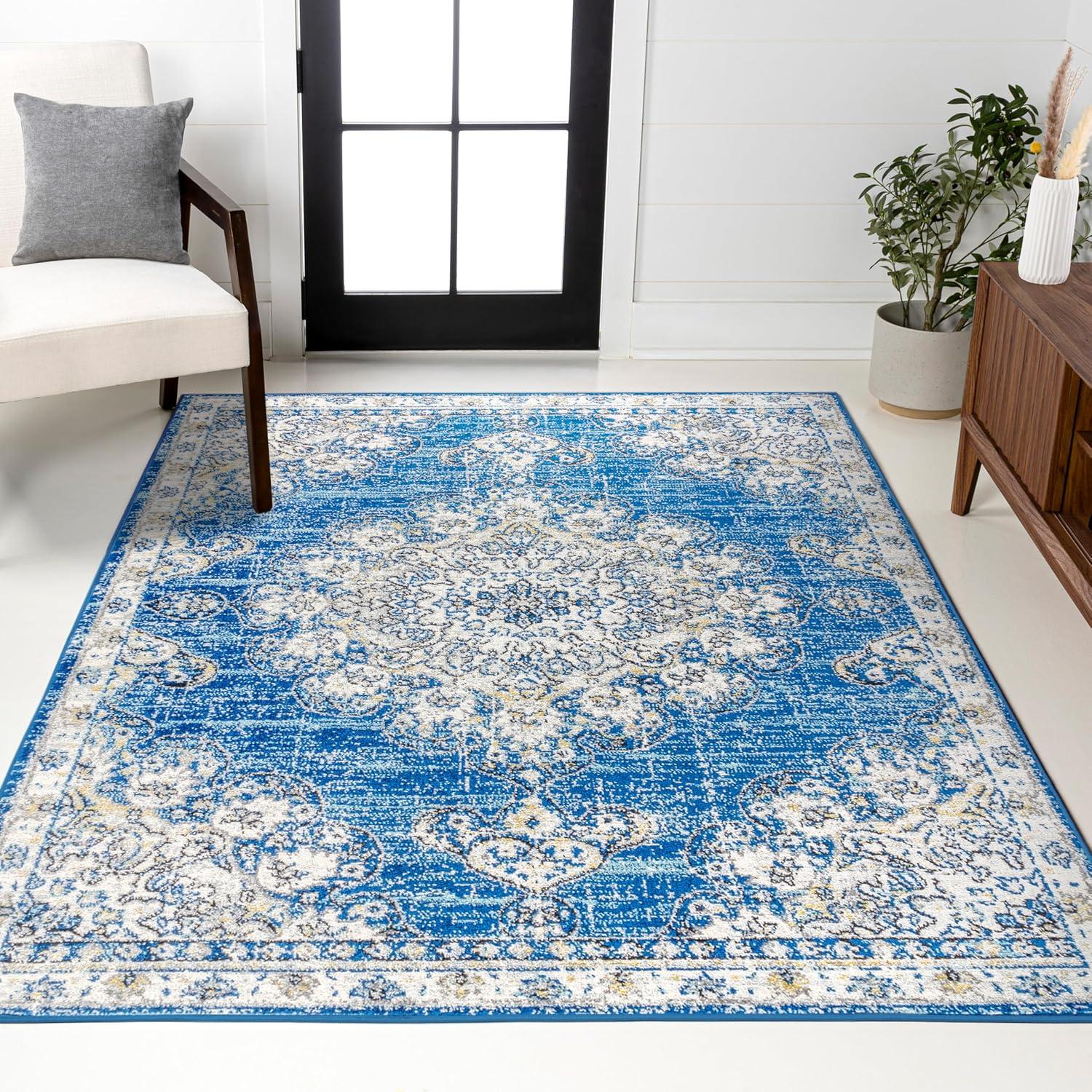 JONATHAN Y Bohemian FLAIR Boho Vintage Medallion Blue/Cream 4 ft. x 6 ft. Area Rug