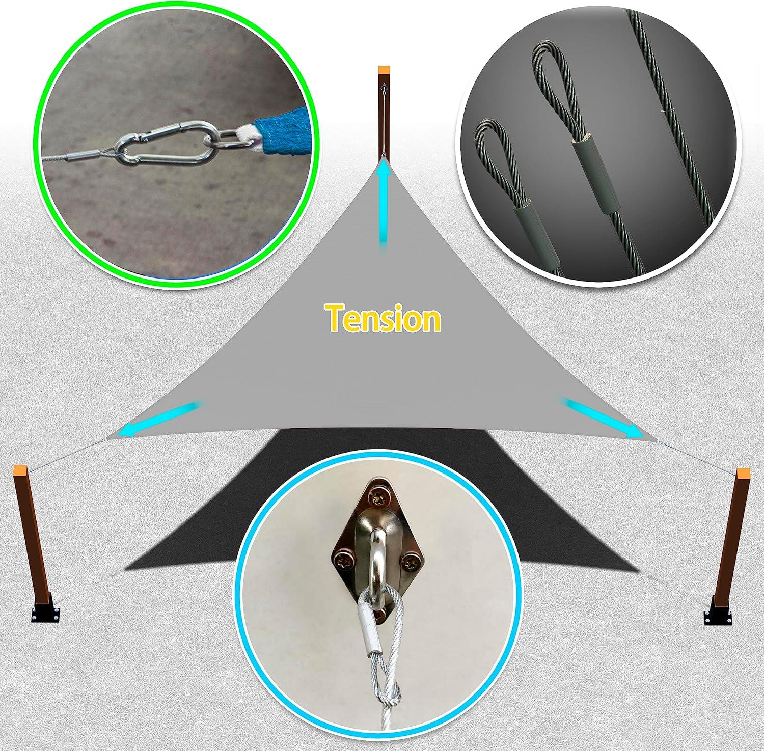 ColourTree 36ft x 12ft Silver Triangle Wire Cable Ropes, for Sun Shade Canopy