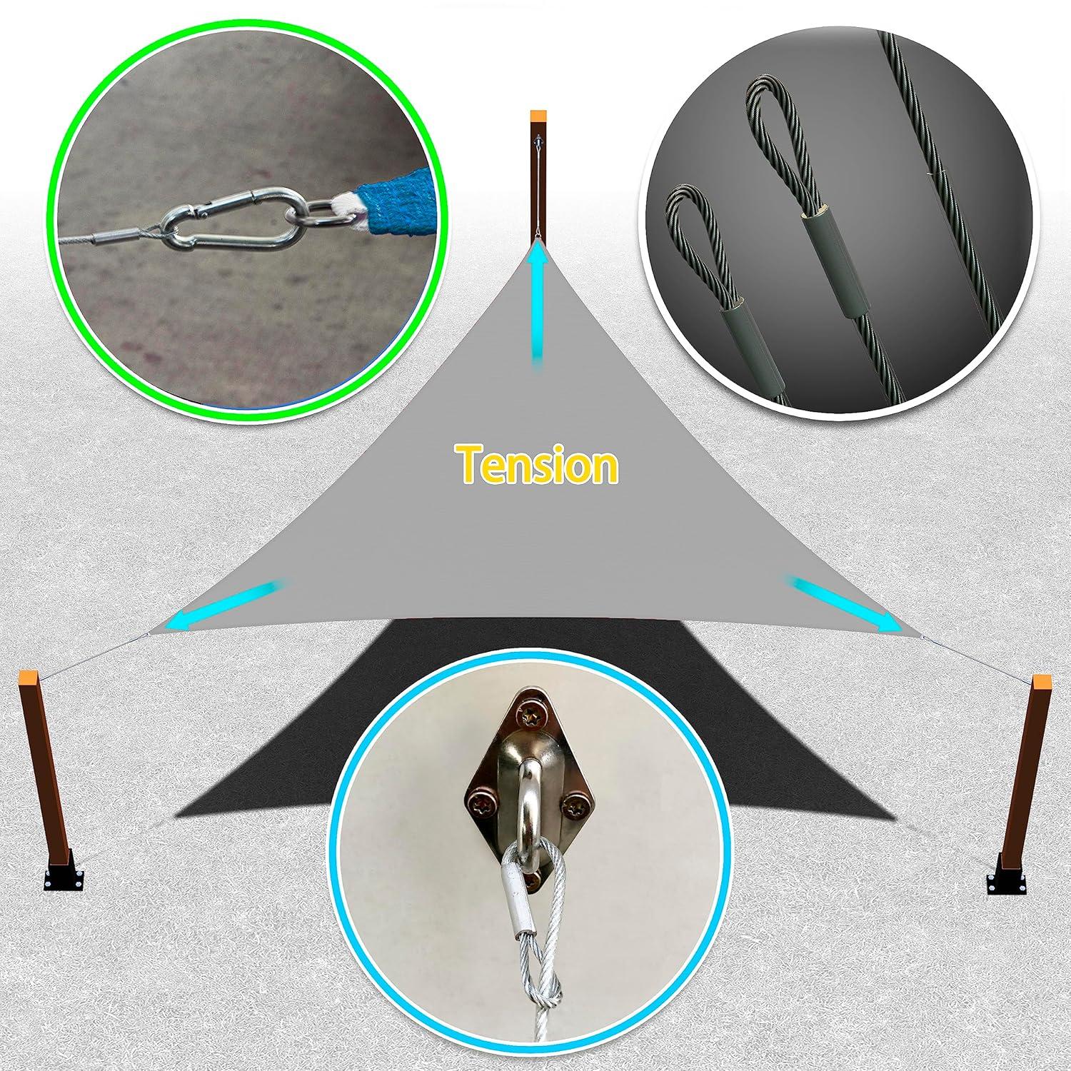 ColourTree 36ft x 12ft Silver Triangle Wire Cable Ropes, for Sun Shade Canopy