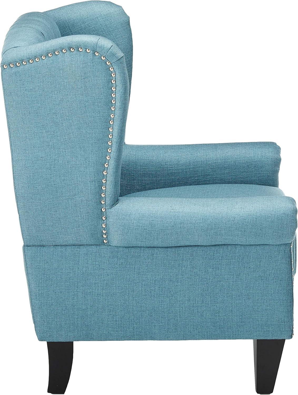 Lainie Blue Tufted Wingback Wood Accent Chair