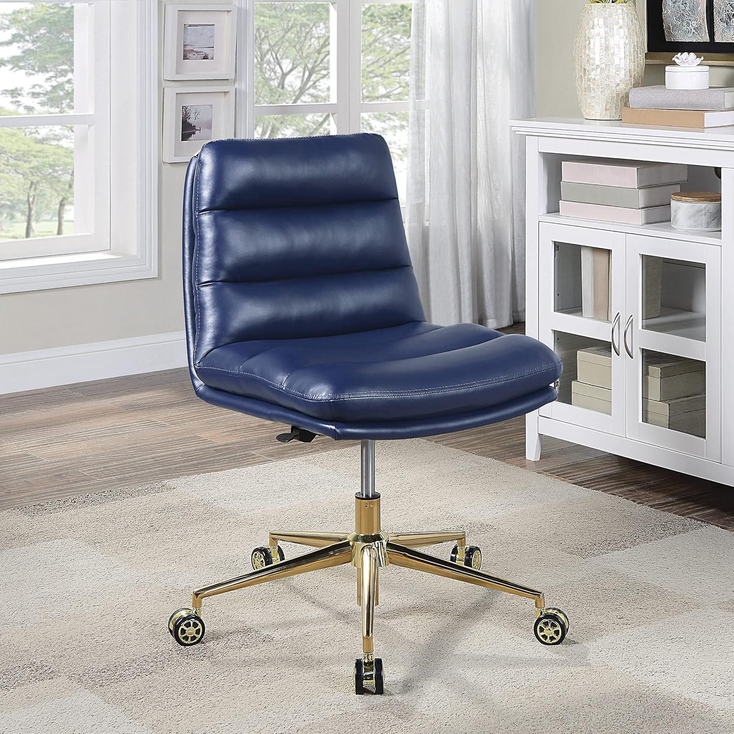 Legacy Office Chair in Navy Faux Leather with Gold Base