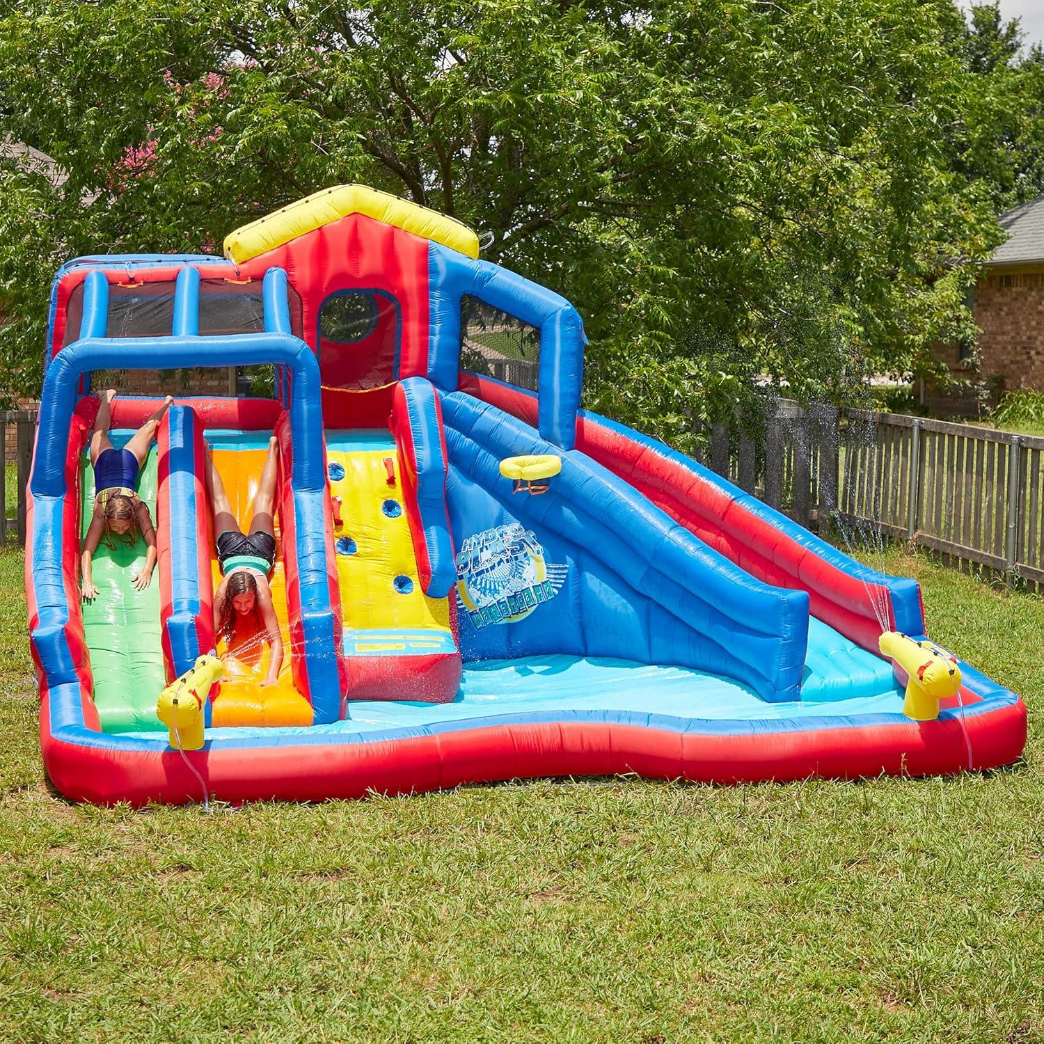 Banzai Banzai Pipeline Twist Kids Inflatable Outdoor Water Pool Aqua Park and Slides