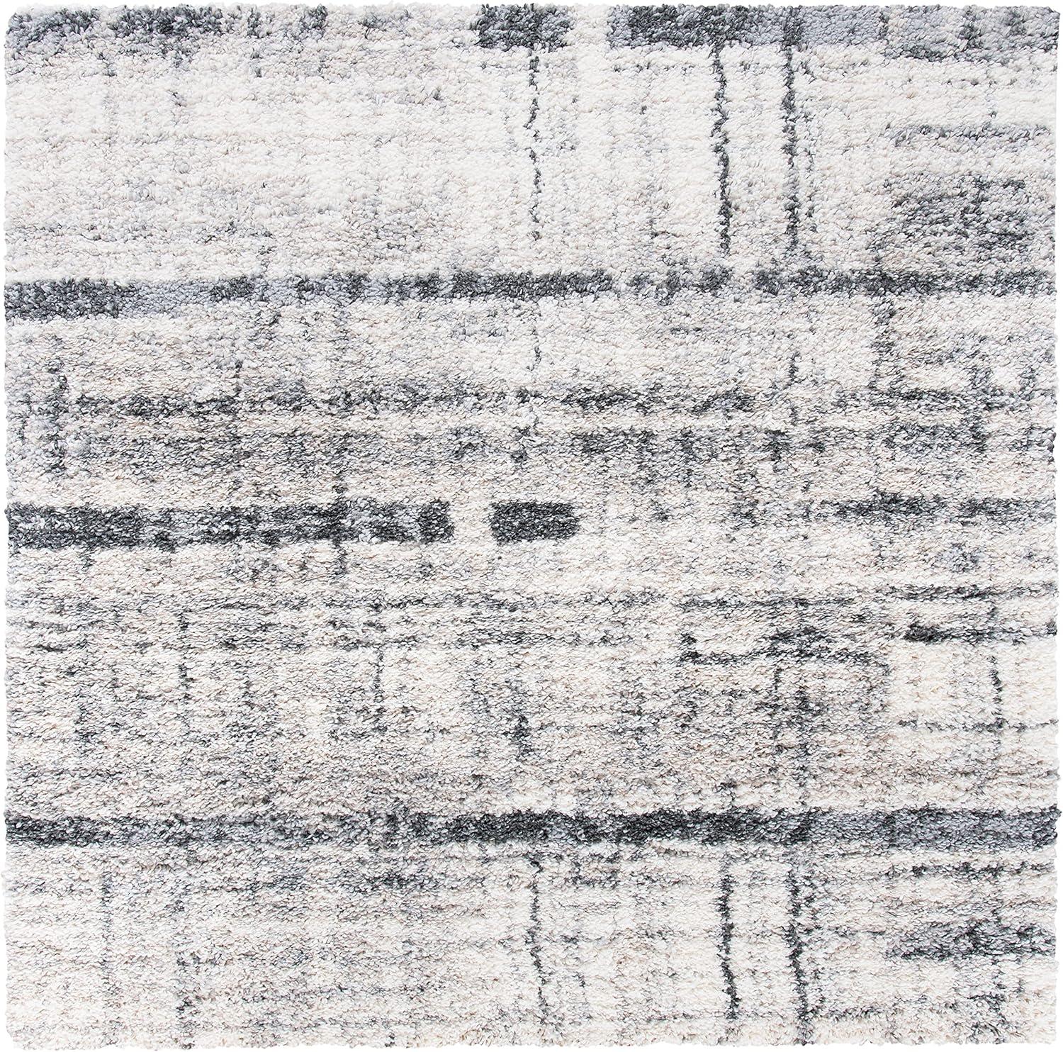 Fontana Shag FNT855 Power Loomed Area Rug - Ivory/Grey - 5'3"x5'3" - Safavieh.