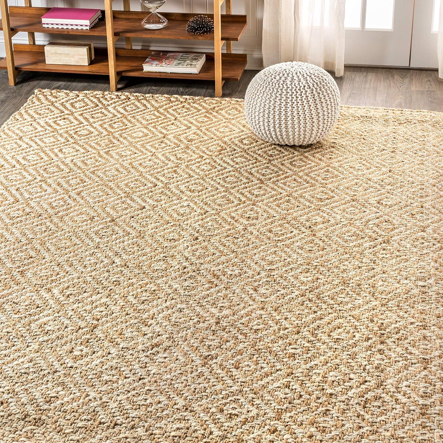 8'x10' Hira Hand Woven Diamond Chunky Jute Area Rug, Natural  - JONATHAN Y
