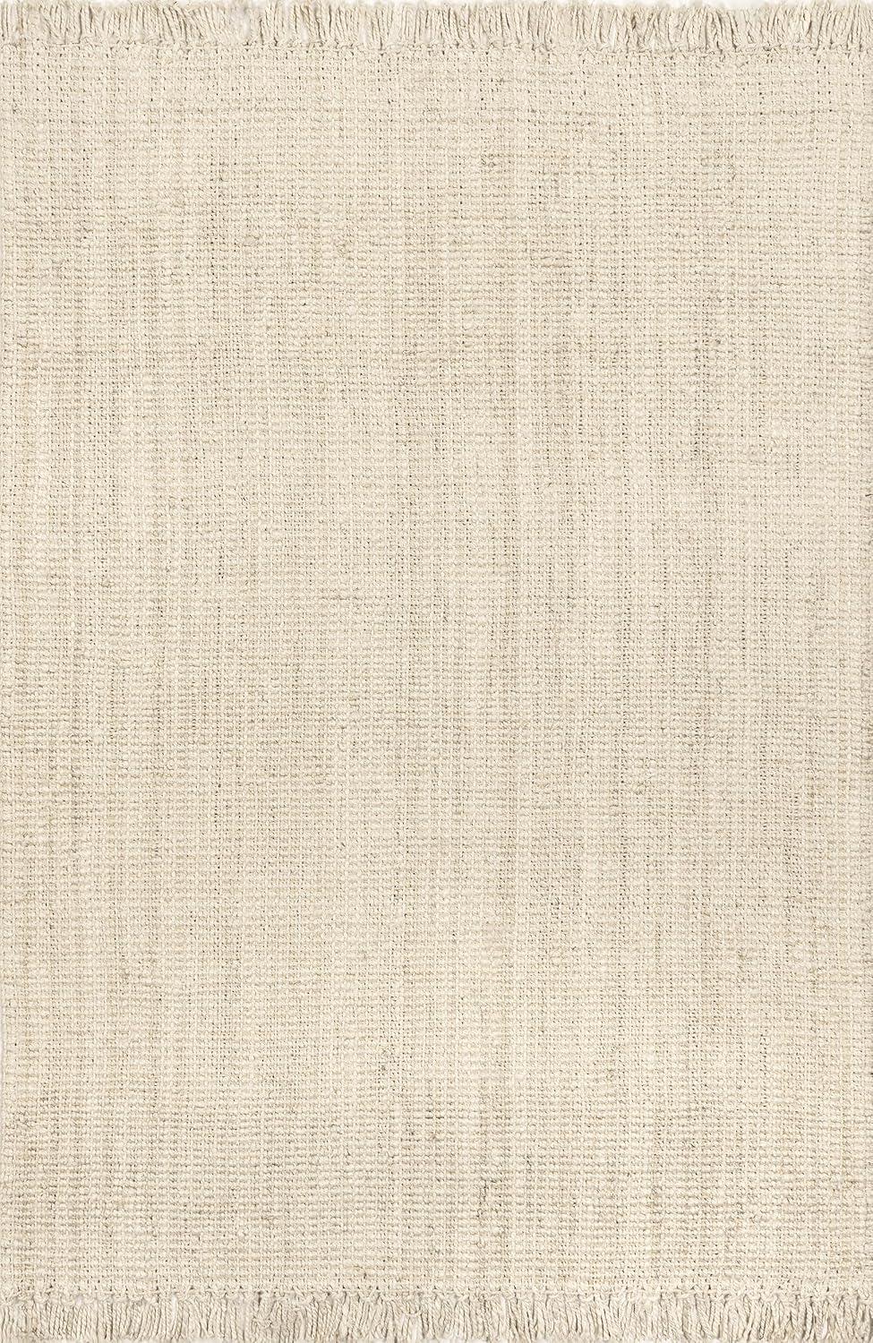 Nuloom 4 Square Daniela Jute Tassel Hand Woven Indoor Area Rug, Off White, Solid Chunky Farmhouse Design, Natural Fiber BedroomLiving Room