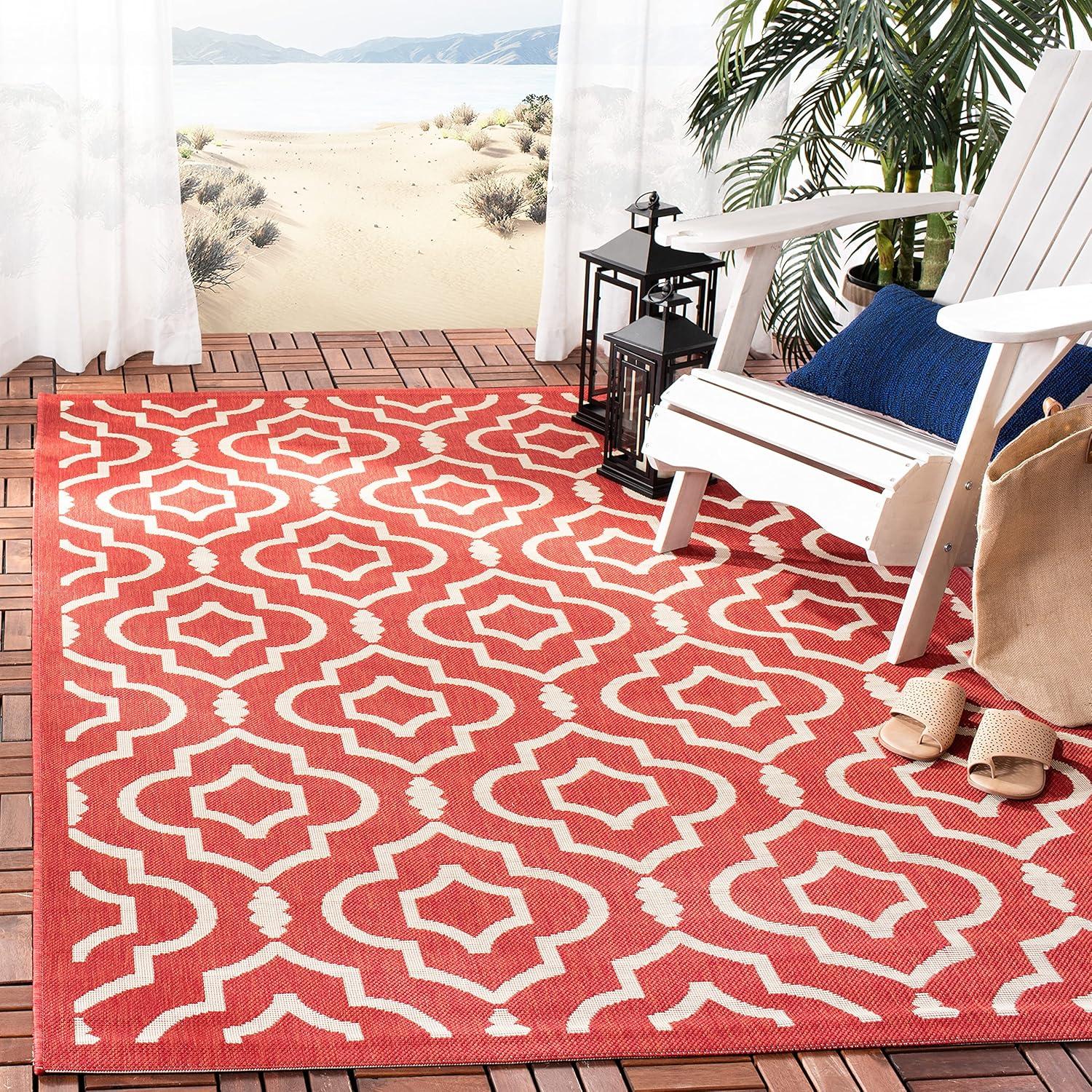 Courtyard CY6926 Power Loomed Indoor and Outdoor Area Rug - Red/Bone - 7'10"x7'10" - Safavieh