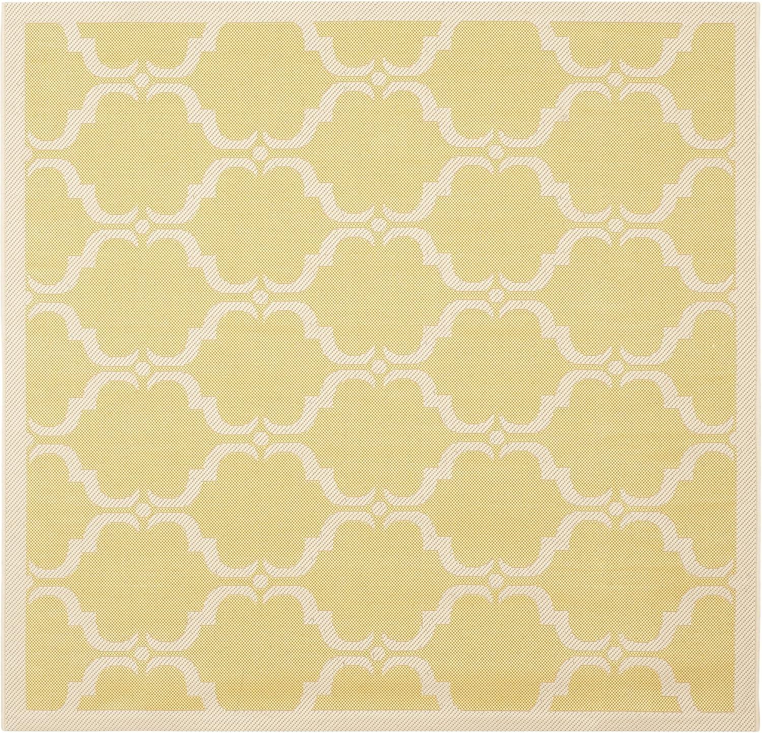 SAFAVIEH Courtyard Estelle Geometric Indoor/Outdoor Area Rug, Yellow/Beige, 4' x 4' Square