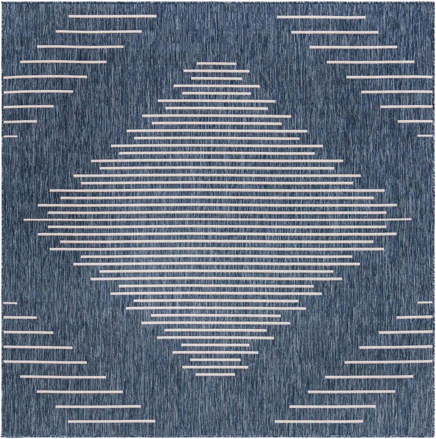 Unique Loom 7' 0 x 7' 0 Square Indoor/Outdoor Modern Blue Area Rug