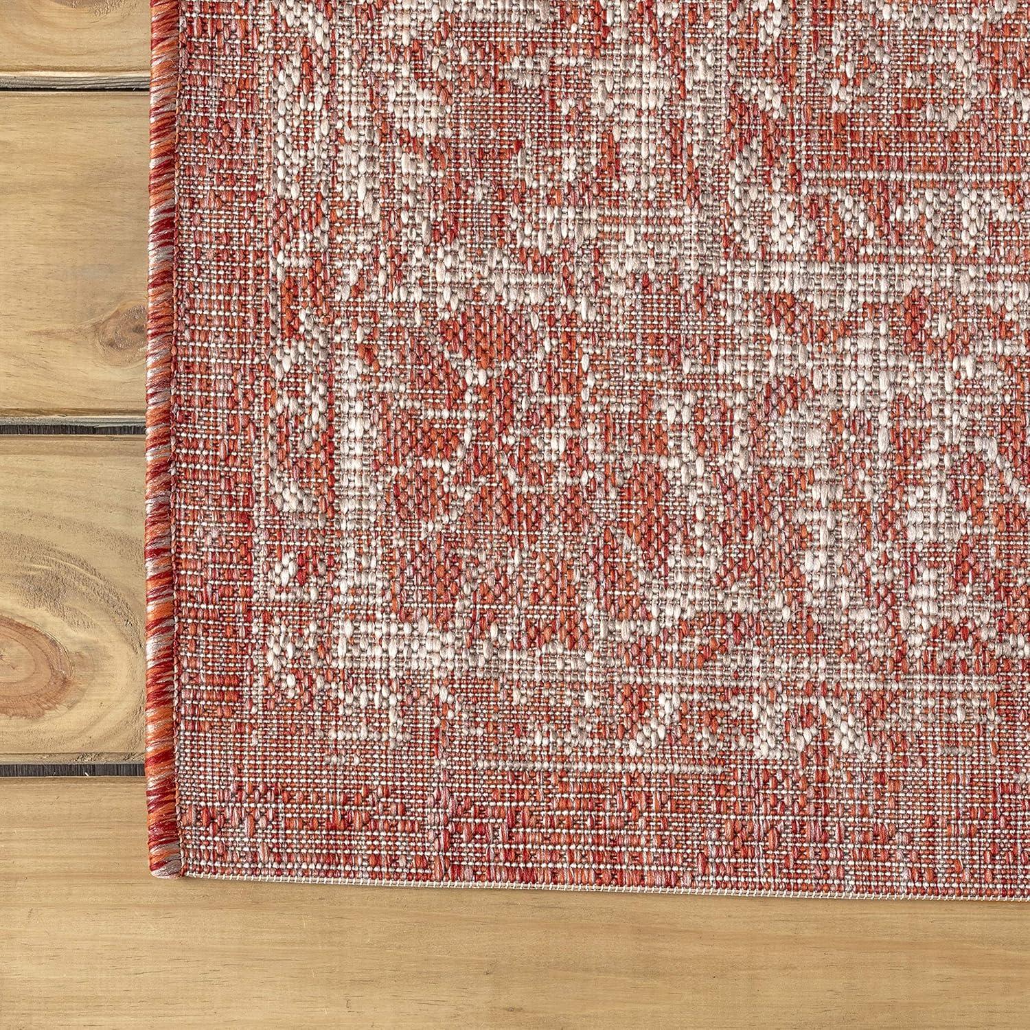 8'x10' Tela Bohemian Textured Weave Floral Indoor/Outdoor Area Rug, Red/Taupe - JONATHAN Y