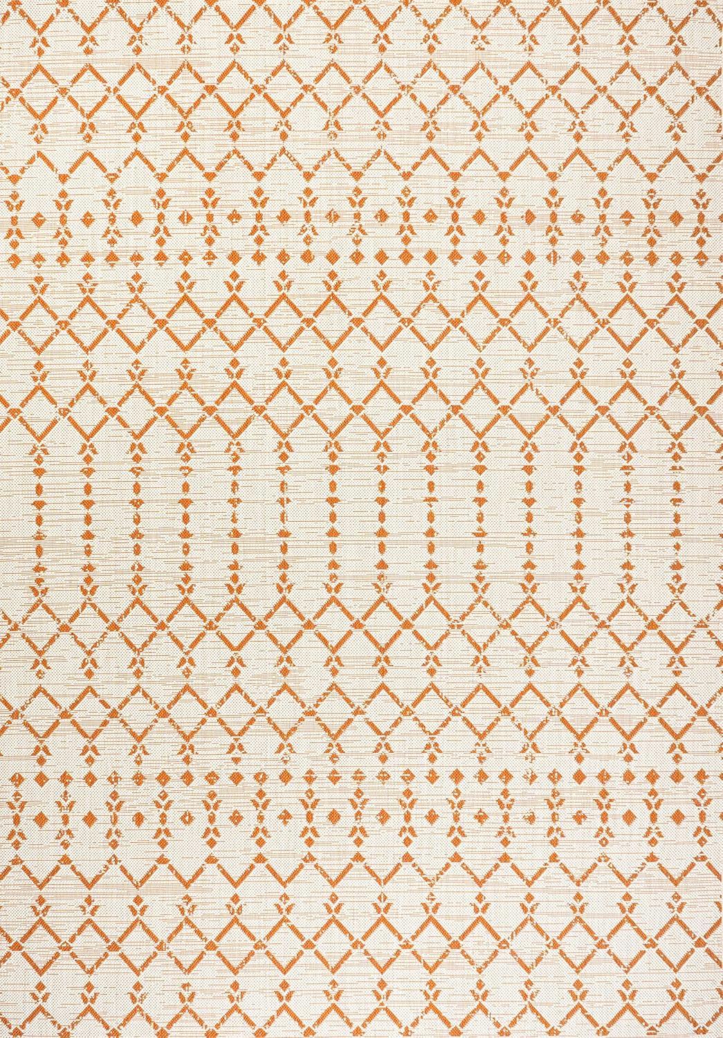 5' x 8' Ourika Moroccan Geometric Textured Weave Indoor/Outdoor Area Rug, Cream/Orange - JONATHAN Y