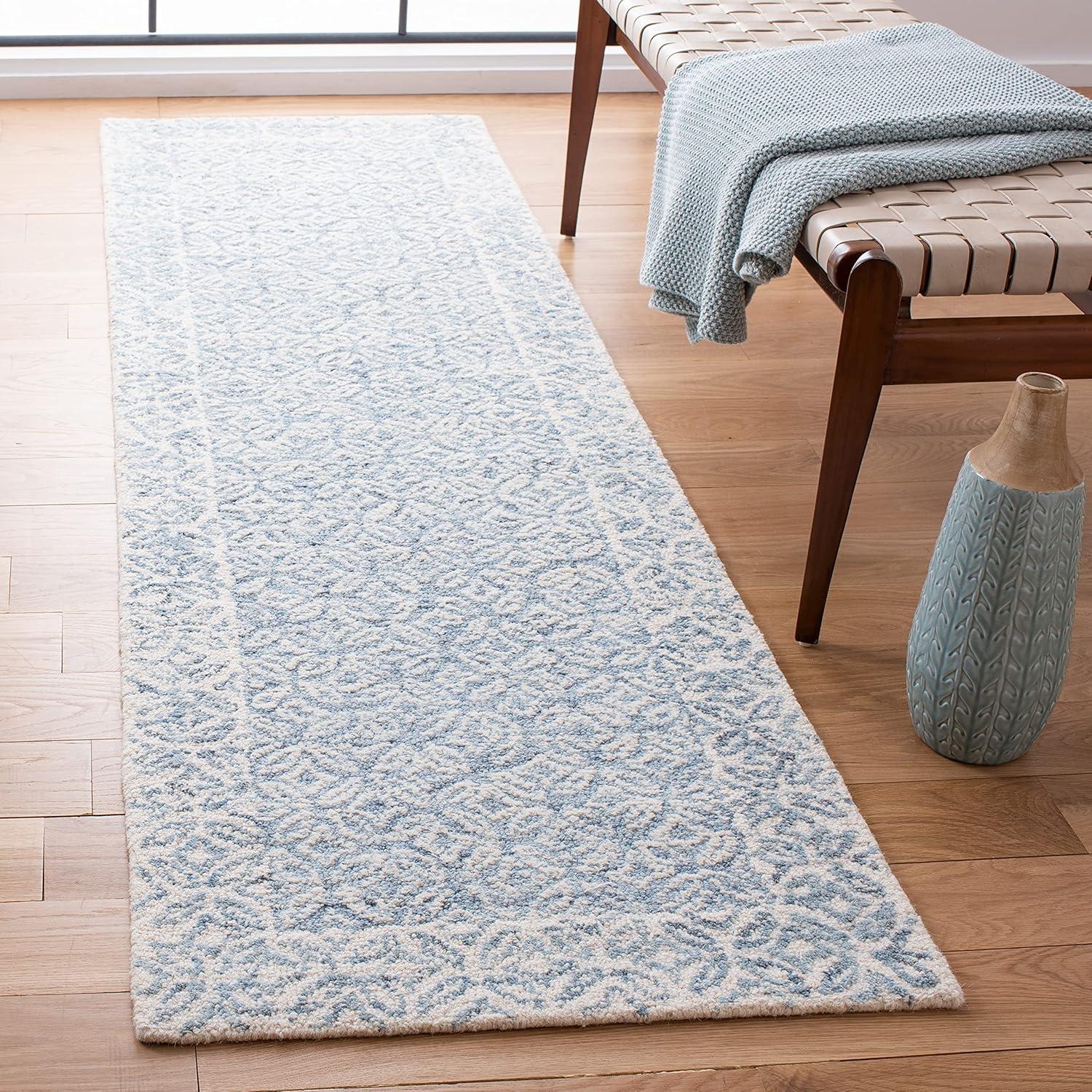 Handmade Abstract Blue & Ivory Tufted Wool Runner Rug, 2'3" x 12'