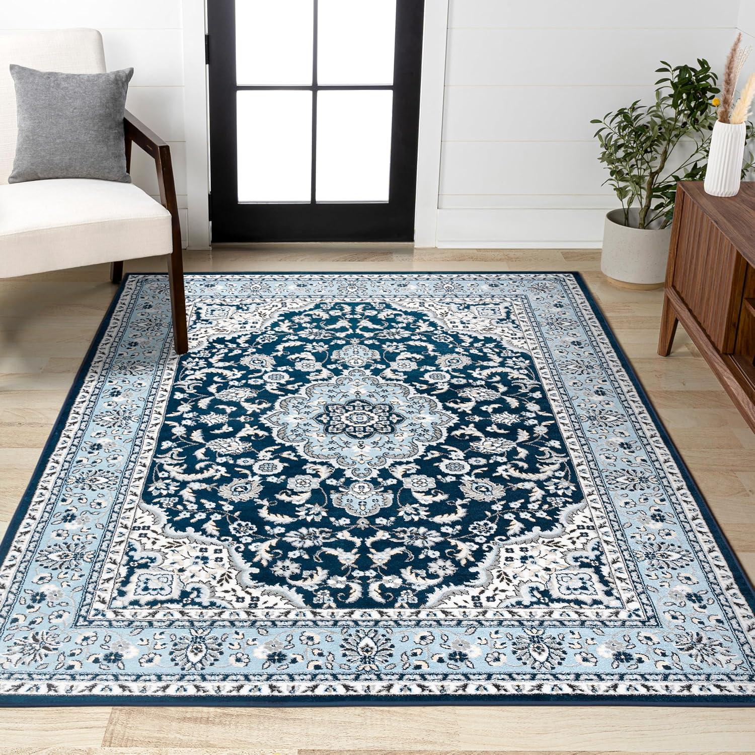 3'x 5' Palmette Modern Persian Floral Area Rug, Navy/Blue - JONATHAN Y