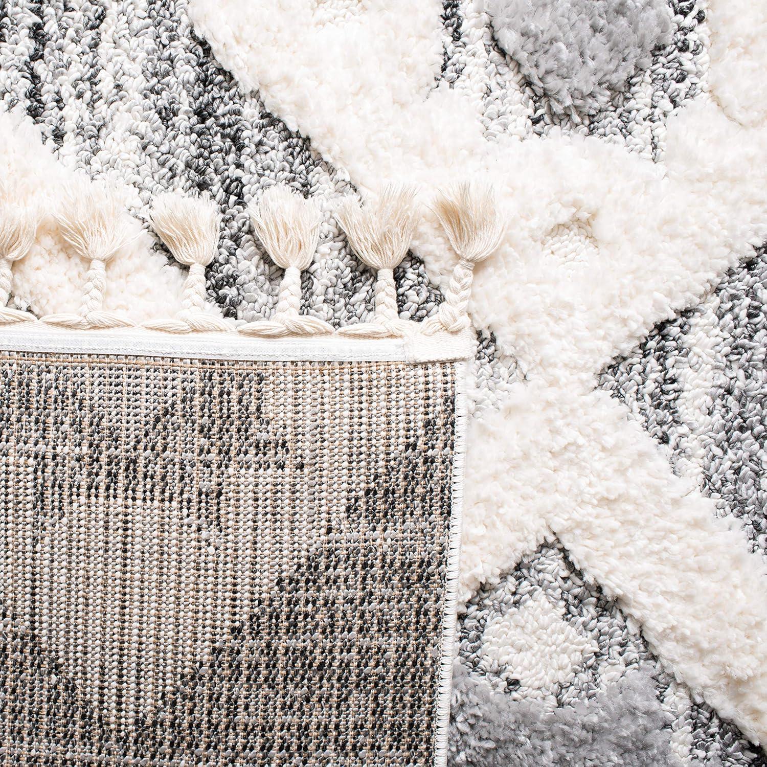 Moroccan Tassel Shag MTS664 Power Loomed Indoor Area Rug - Grey/Ivory - 8' Round - Safavieh