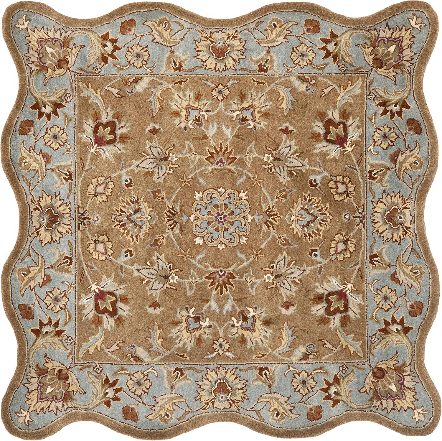 SAFAVIEH Heritage Kensington Traditional Wool Area Rug, Beige/Blue, 6' x 6' Square Scalloped
