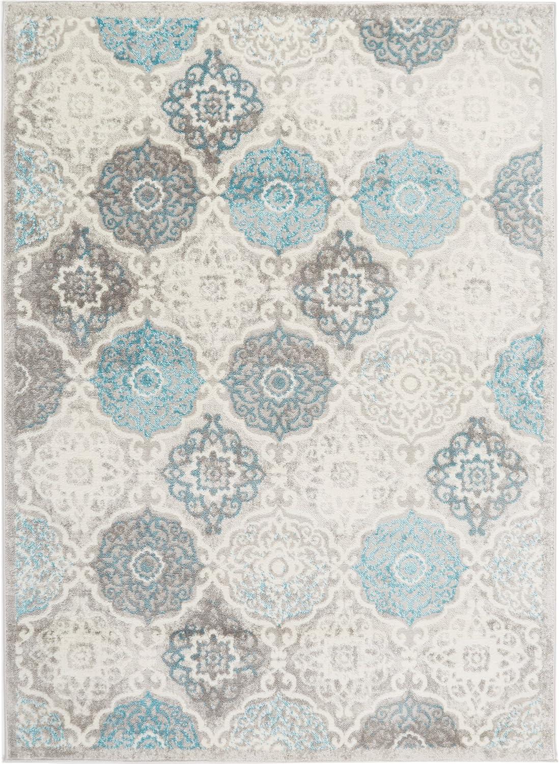 Andorra Gray Medallion Soft Polypropylene Area Rug, 5'2"x7'2"