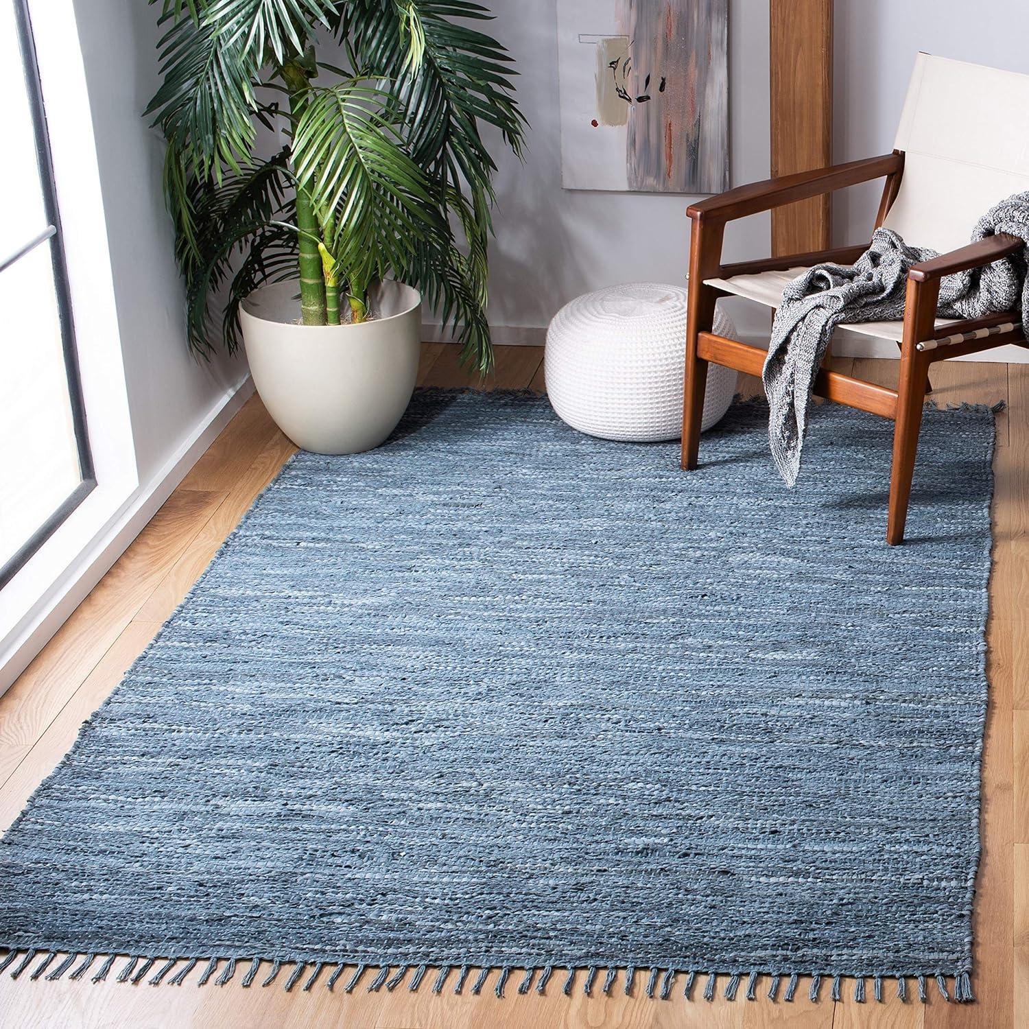 Boho Chic Blue & Grey Handwoven Leather 5' x 8' Area Rug