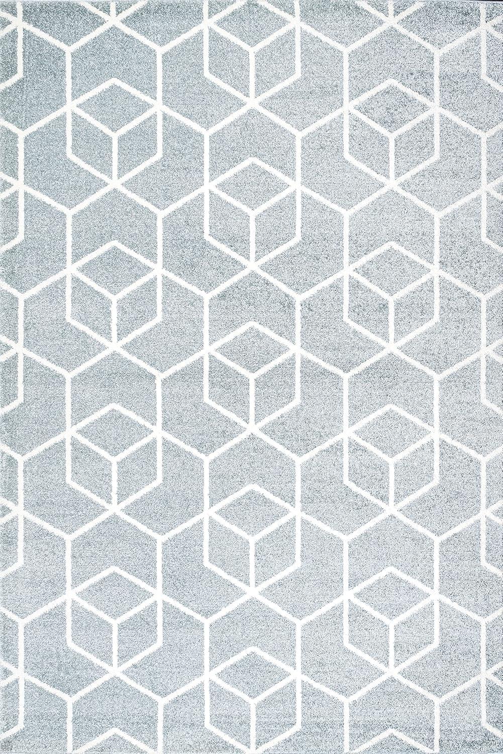 5'x8' Tumbling Blocks Modern Geometric Area Rug, Light Blue/White - JONATHAN Y