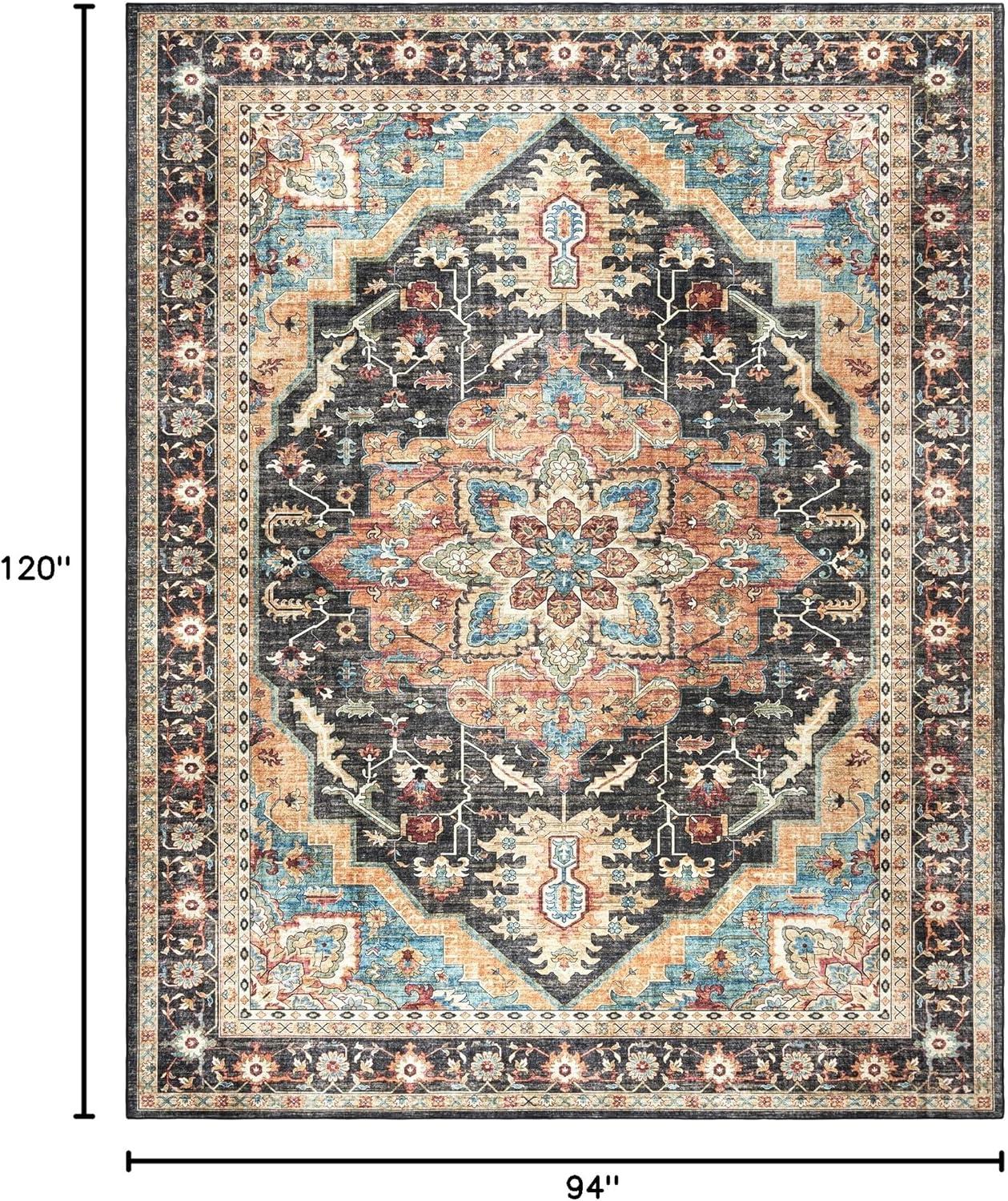 Gertmenian Crystal Print Tiefi Black Beige Multi Traditional Medallion Washable Flat Pile Indoor Area Rug