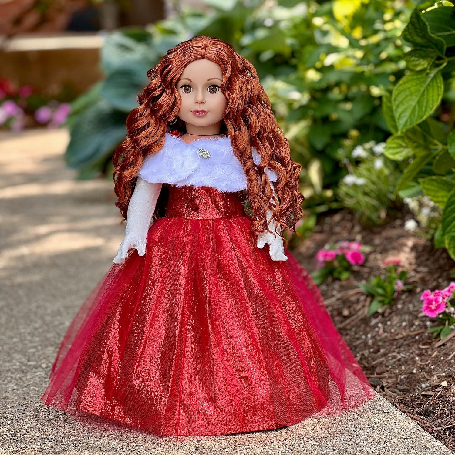 Red Gown with White Faux Fur Stole and Gloves for 18" Dolls