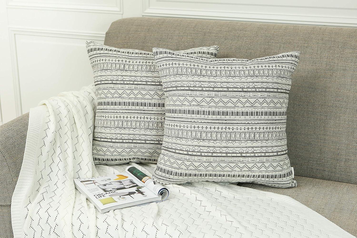 Bohemian Gray Cream Striped Geometric 20x20 Pillow Covers