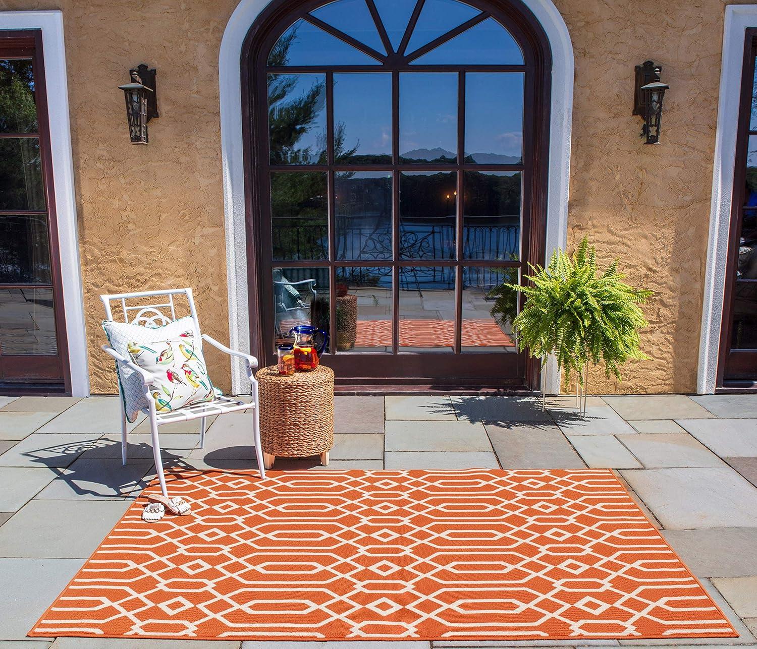 Luxor Trellis Orange Synthetic 8'6" x 13' Flat Woven Area Rug