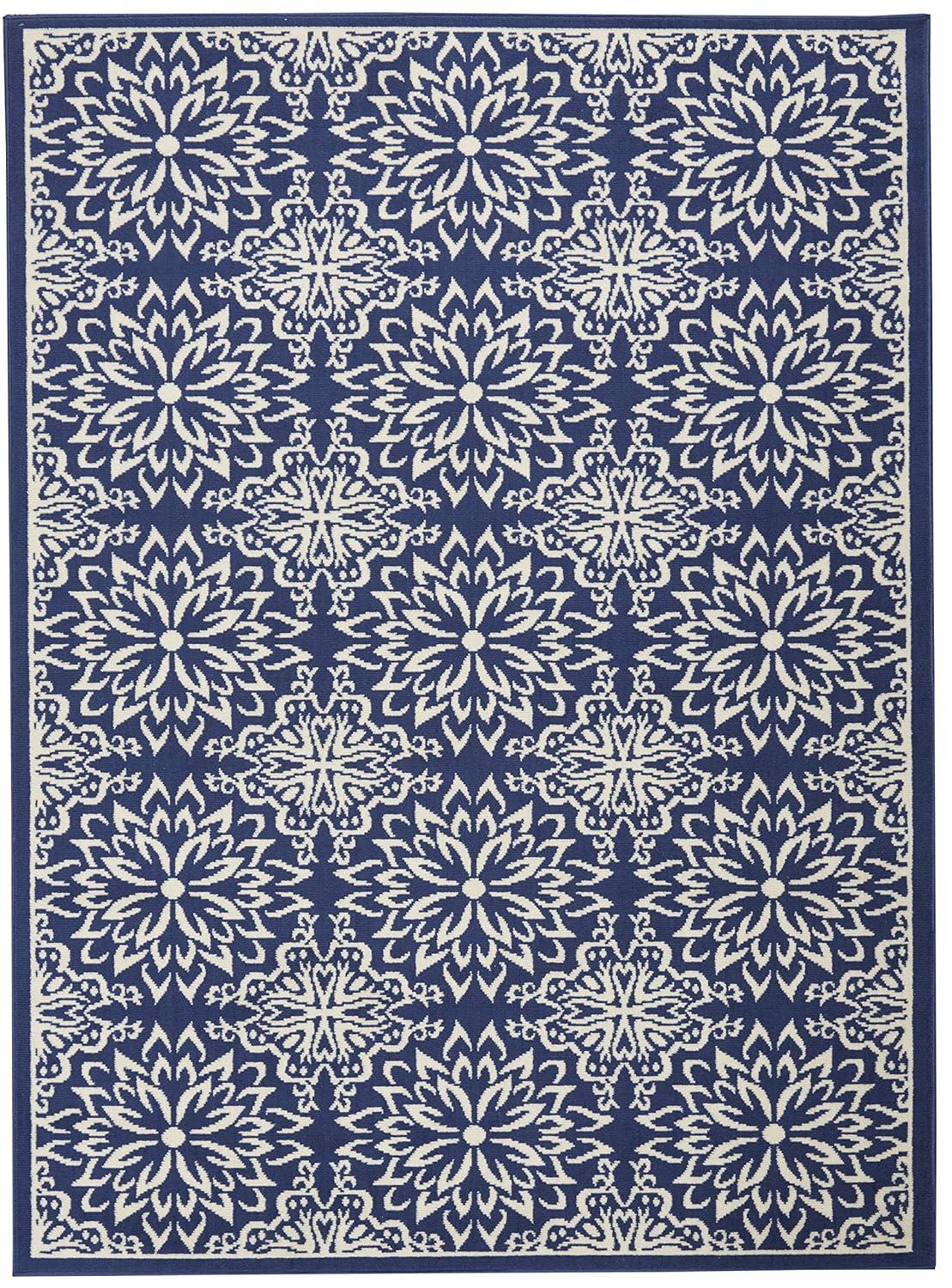 Nourison Jubilant Geometric Floral Navy/Ivory 5'3" x 7'3" Area Rug, (5' x 7')