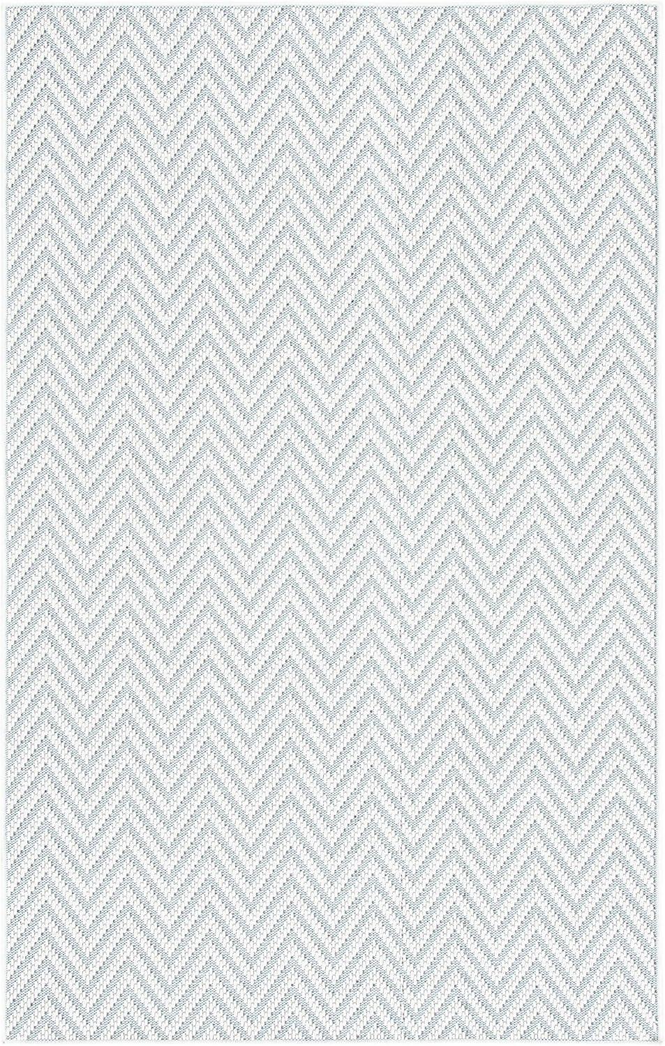 SAFAVIEH Bermuda Amina Geometric Chevron Indoor/Outdoor Area Rug Light Blue/Cream, 4' x 6'