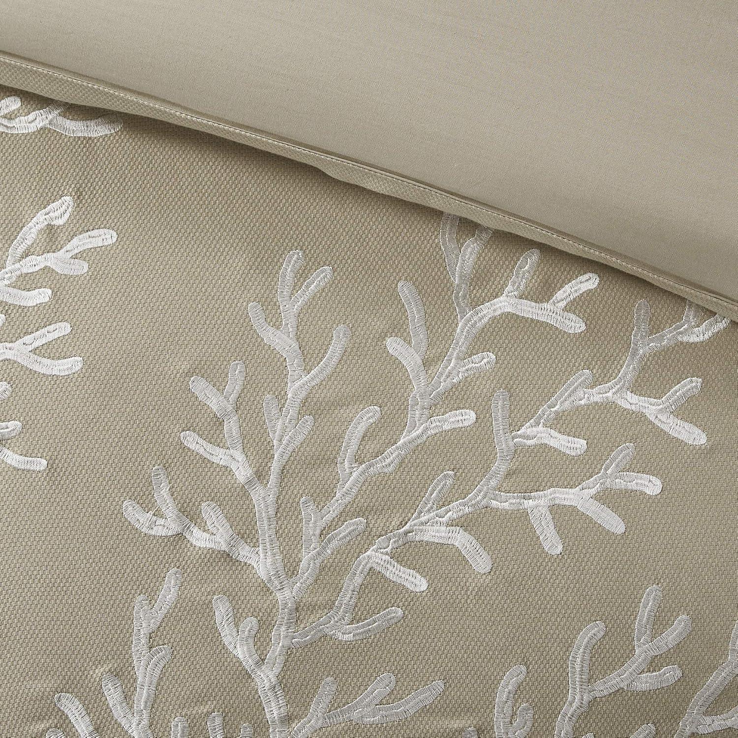 Coastal Khaki and White Cotton Queen Comforter Set