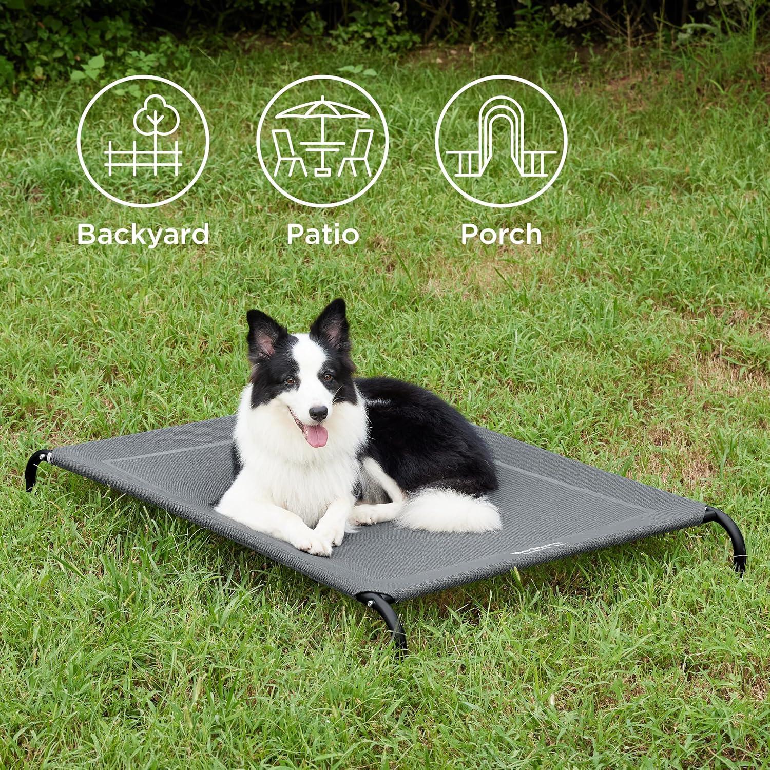 Bedsure Outdoor Elevated Dog Bed Large Sized Dog, Portable Indoor & Outdoor Cooling Raised Cot Pet Hammock Bed with Skid-Resistant Feet, Frame with Breathable Mesh, Grey, 49 inches
