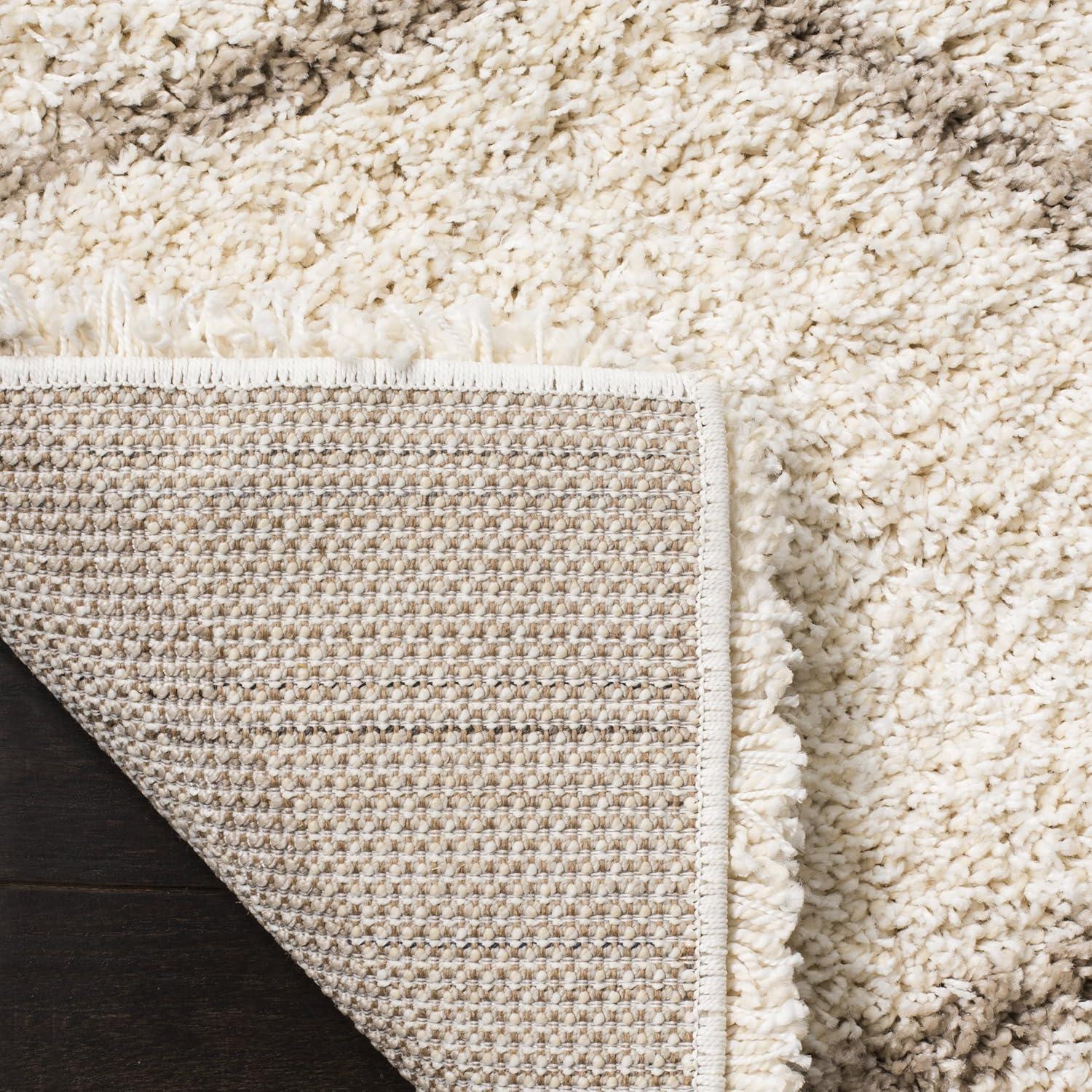 Ivory and Beige Trellis Shag Area Rug 5'3" x 7'6"