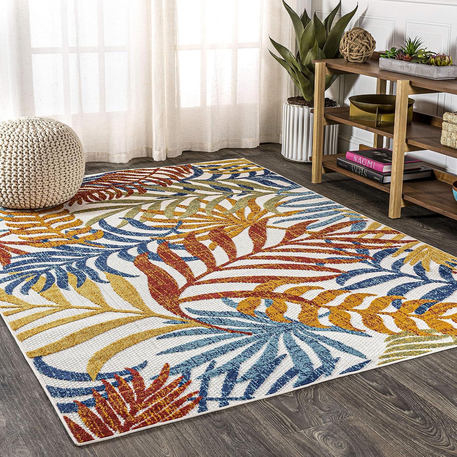 JONATHAN Y Tropics Palm Leaves Indoor/Outdoor Cream/Orange 5 ft. x 8 ft. Area Rug