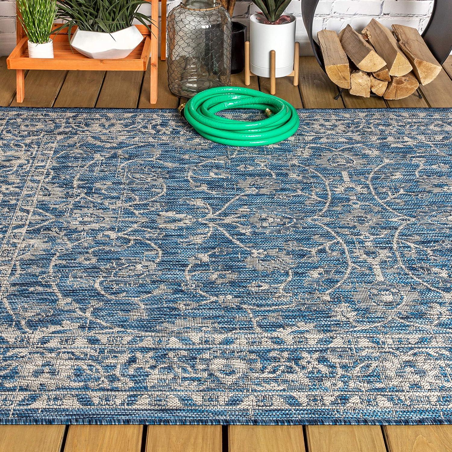 3'x5' Palazzo Vine and Border Textured Weave Indoor/Outdoor Area Rug, Navy/Gray - JONATHAN Y