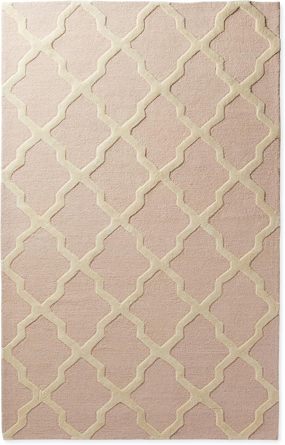 Luxe Light Pink and Ivory Hand-Tufted Wool Area Rug, 3' x 5'