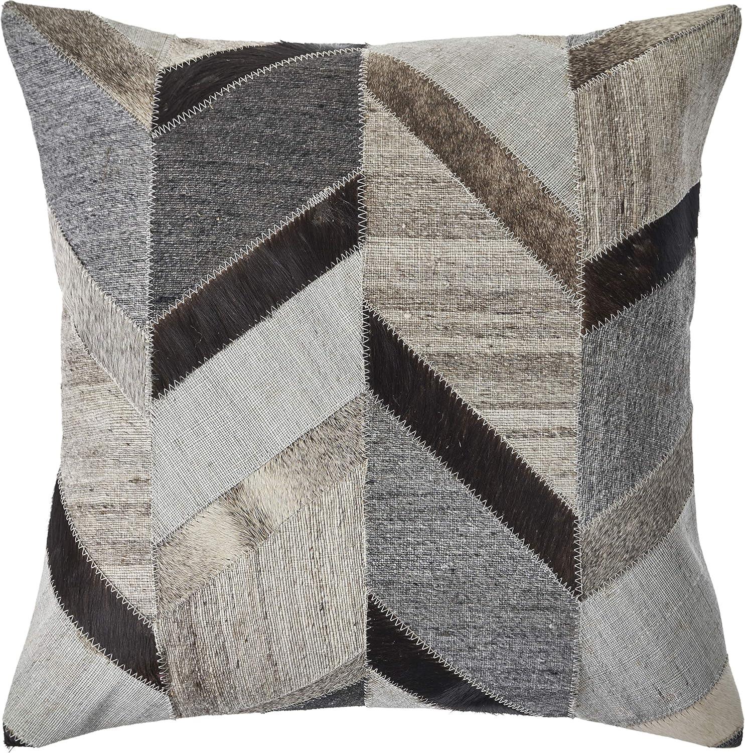 Gray and Brown Chevron Faux Leather Throw Pillow Set