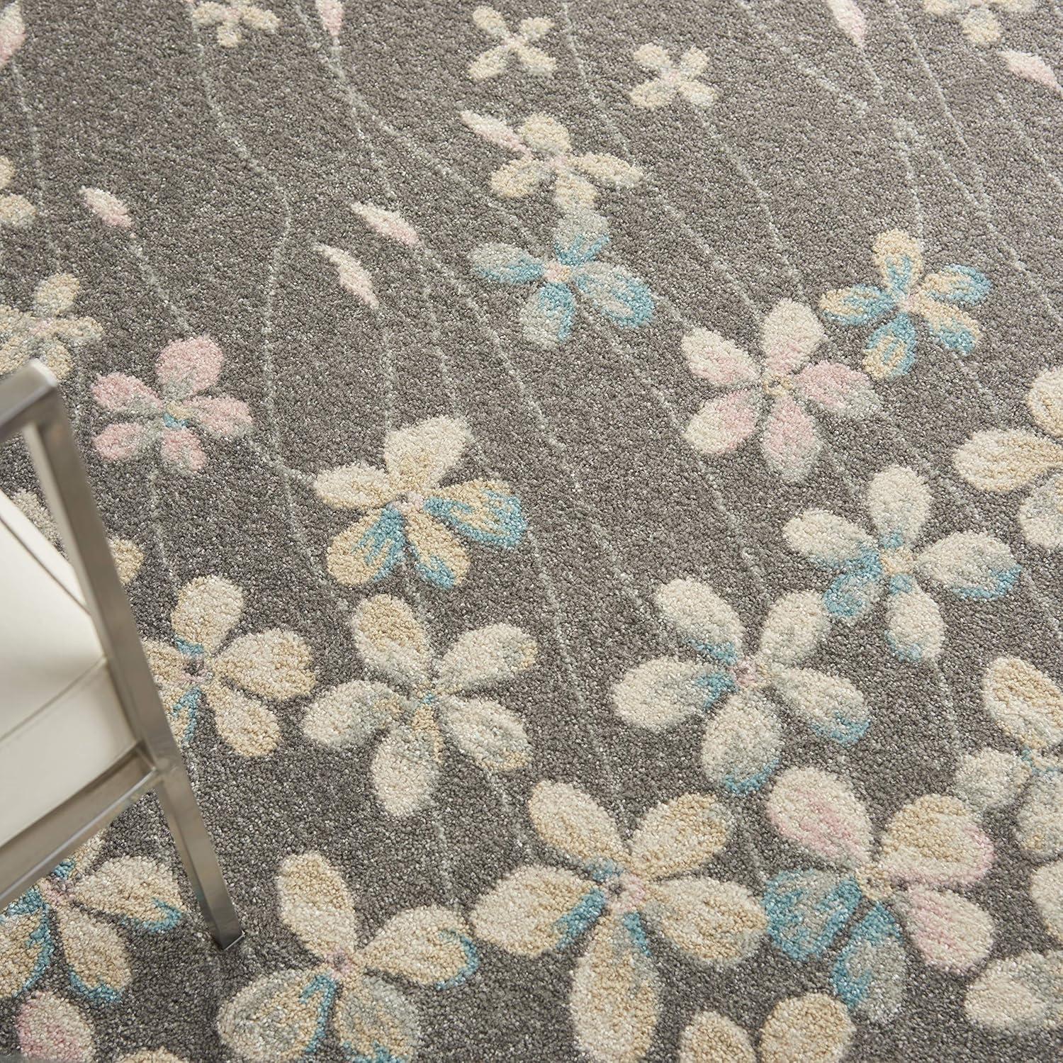 Nourison Tranquil 5'3" X 7'3" (5' x 7') Grey/Beige Area Rug Bohemian Botanical Vine and Bloom by Nourison