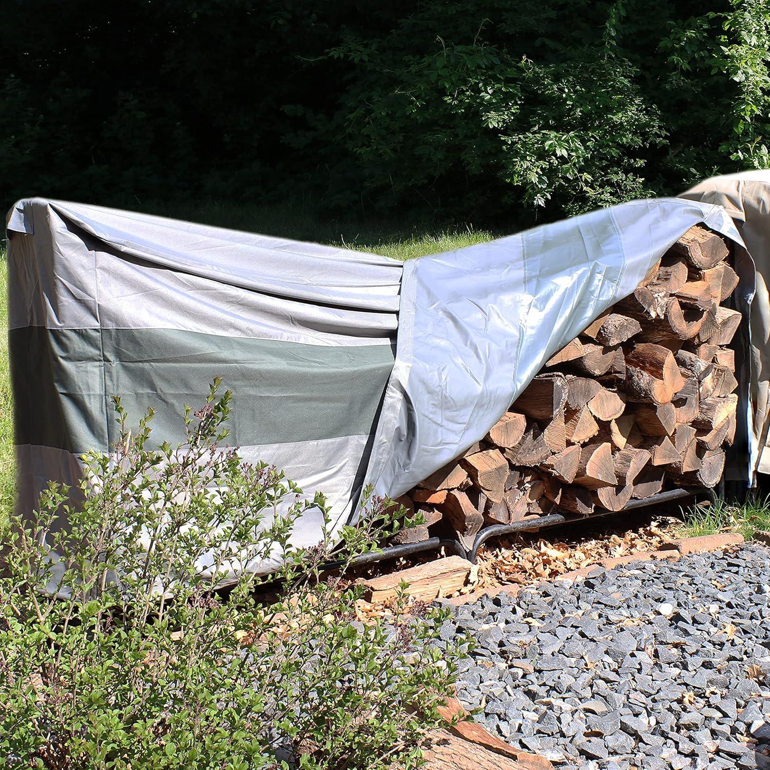 Sunnydaze Outdoor Weather-Resistant Heavy-Duty Polyester with PVC Backing Firewood Log Rack Cover - 4' 2" - Gray and Green