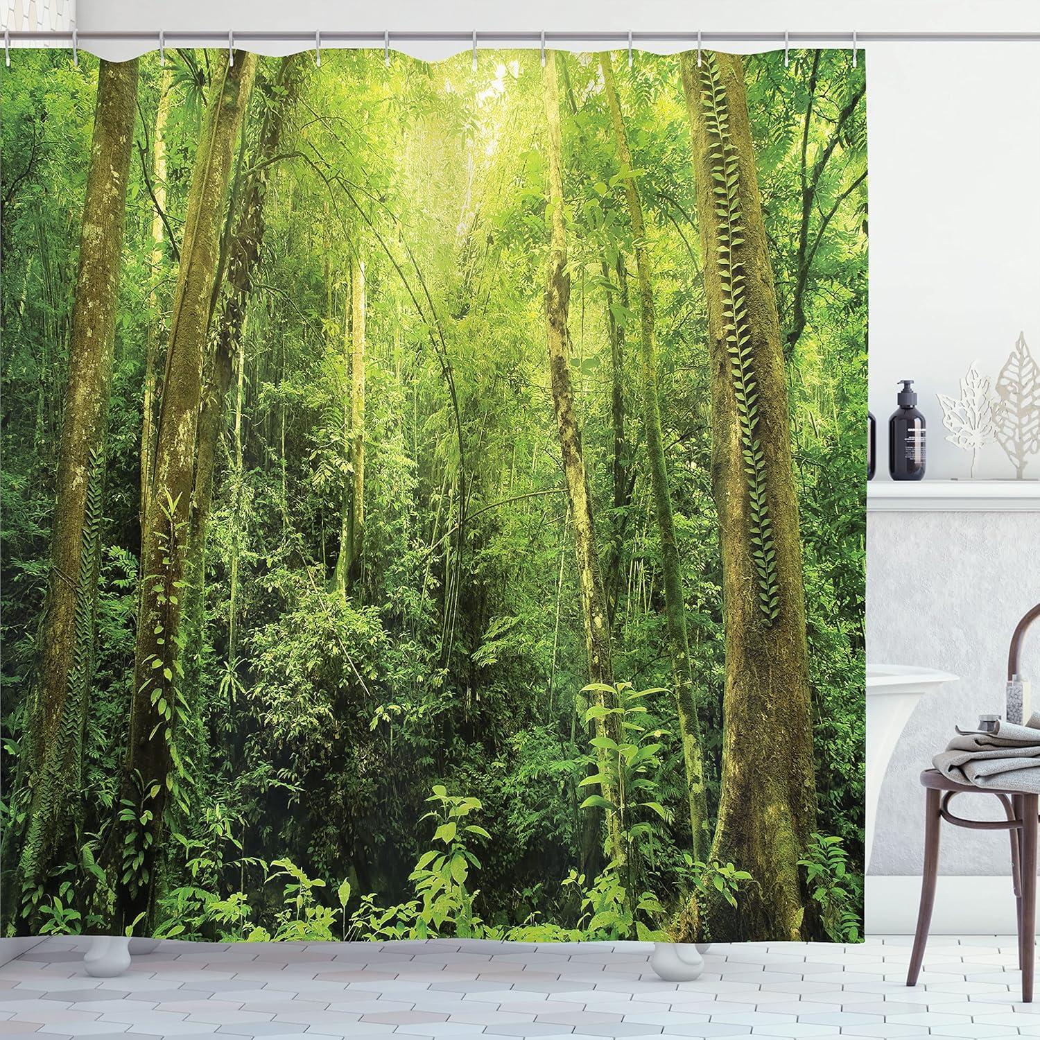 Ambesonne Tropical Shower Curtain, Rainforest Landscape, 69"Wx70"L, Green