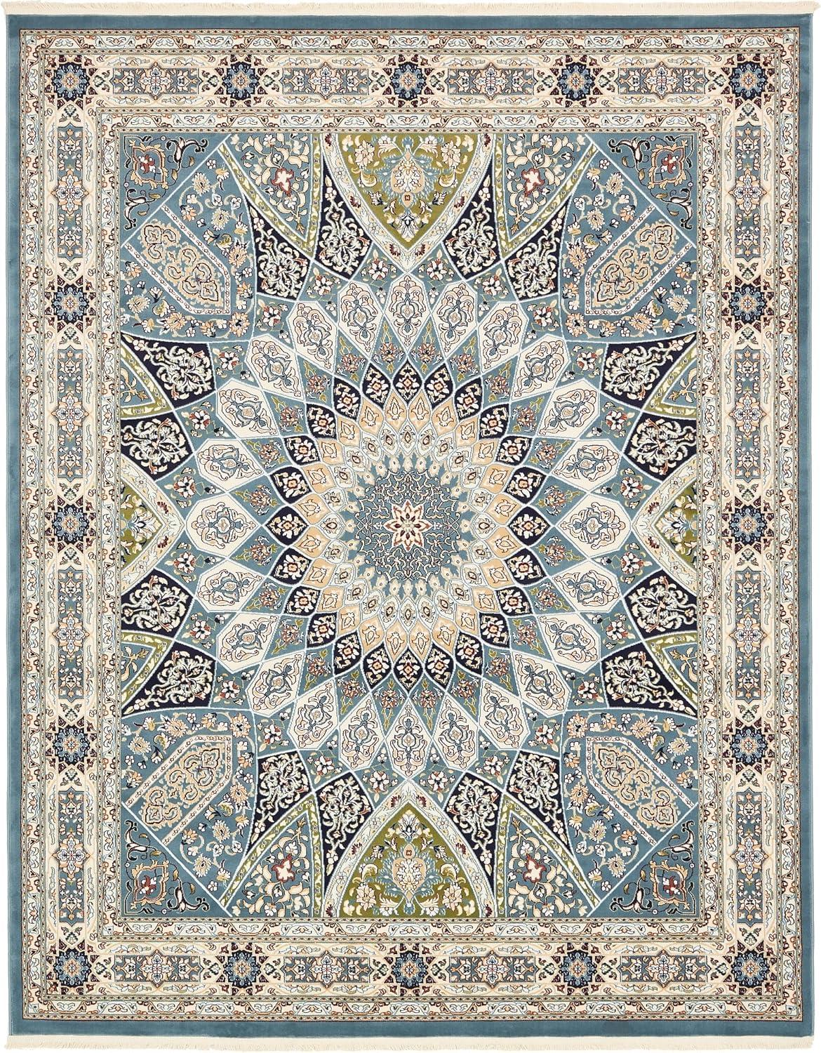 Blue Floral 8' x 10' Stain-Resistant Easy Care Rug