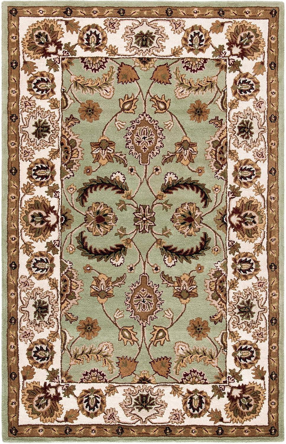 SAFAVIEH Heritage Ronnette Traditional Wool Area Rug, Light Green/Ivory, 4' x 6'