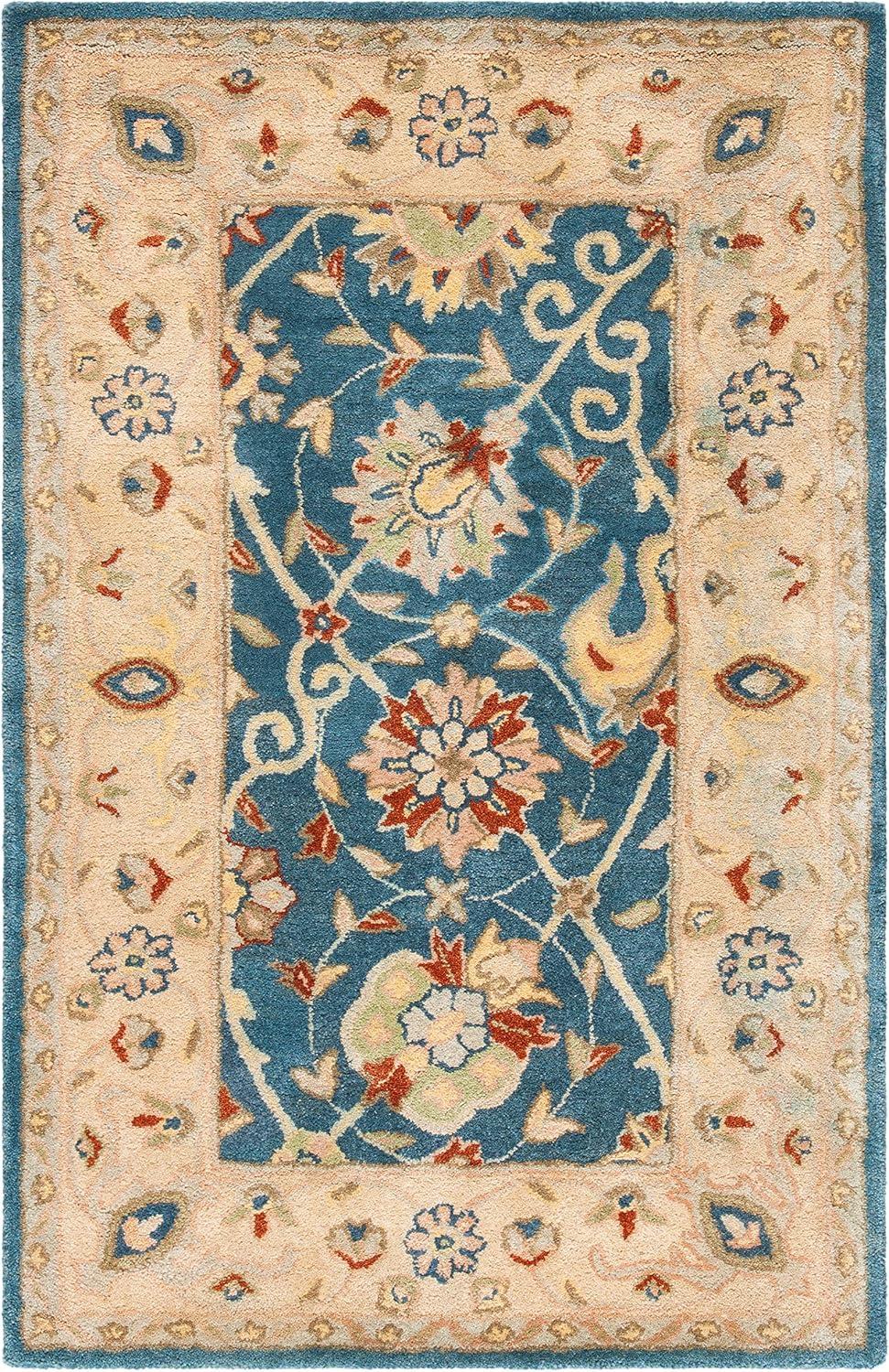 Antiquity Oriental Handmade Wool Teal Blue/Taupe Area Rug