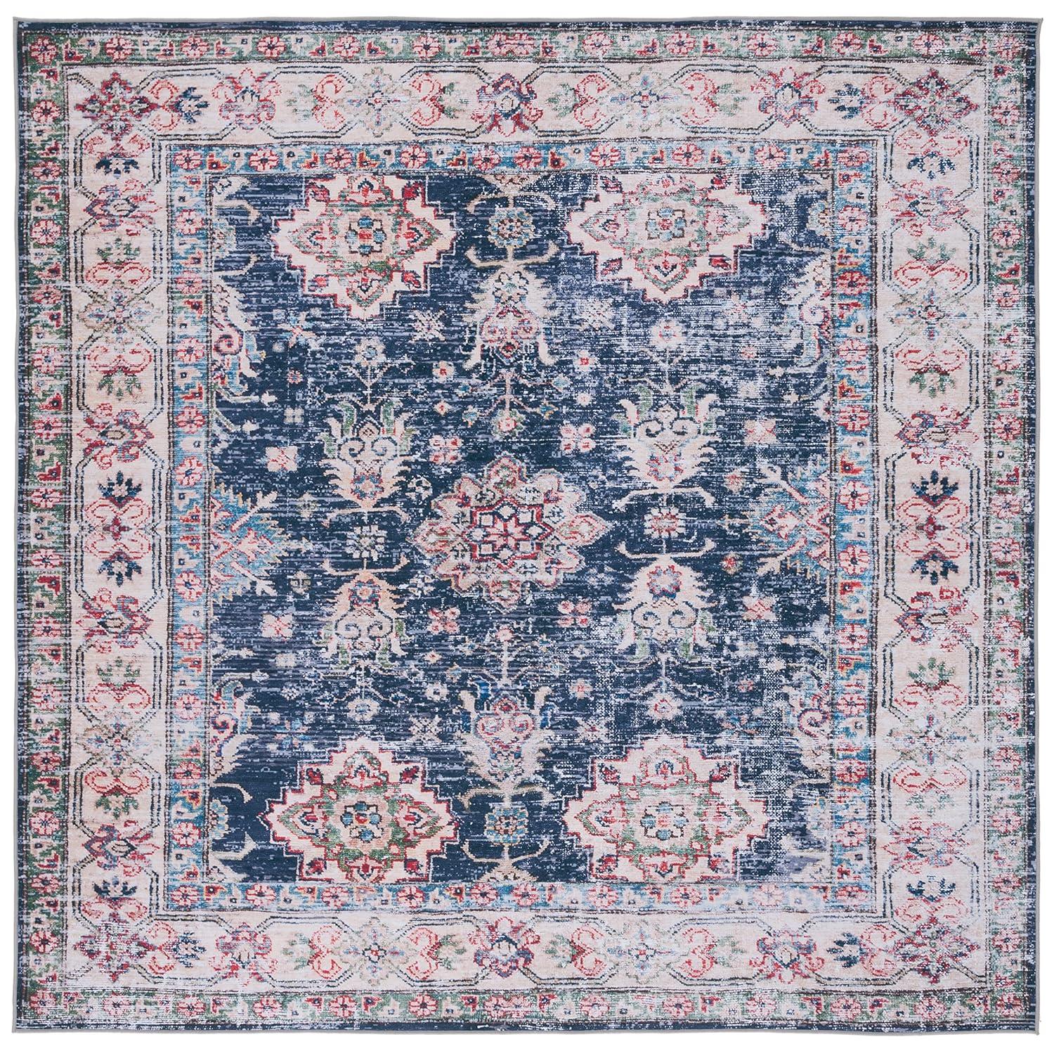 Tucson TSN196 Power Loomed Machine Washable Area Rug - Navy/Beige - 6' Round - Safavieh.