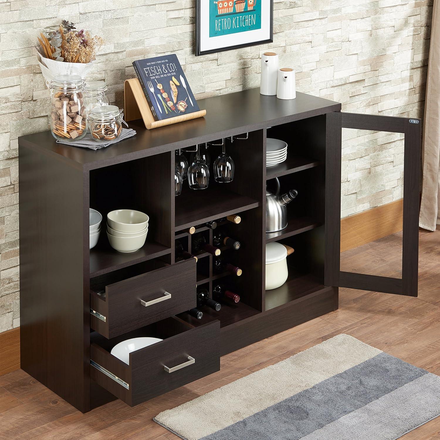 Espresso Wooden Chic Server with Wine and Glass Storage